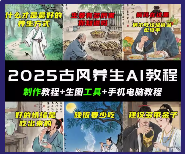 抖音AI古风养生视频教程日入五张 轻松涨粉 10W+爱分享-fenxiang爱分享