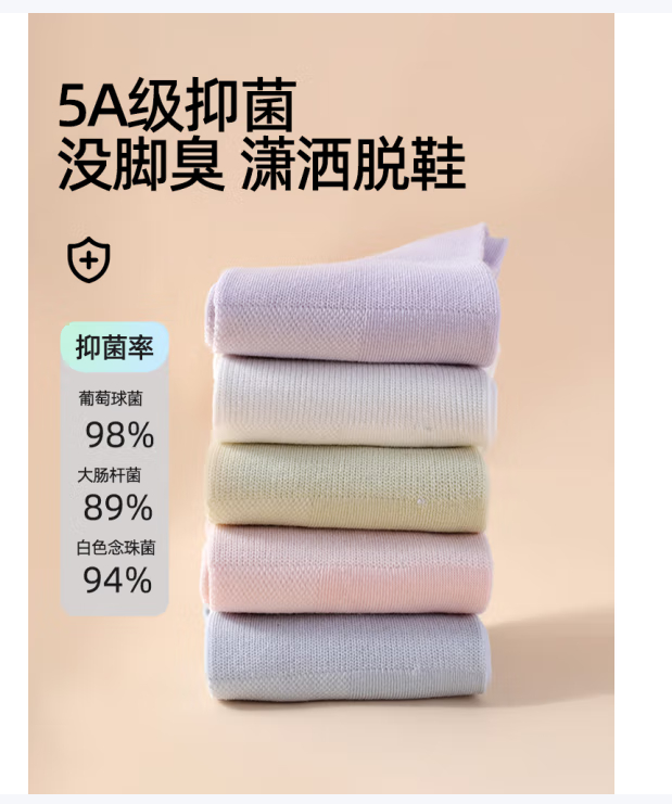 浪莎 夏季薄款短筒袜 5双 浪莎女士袜子女夏季薄款短袜100%新疆棉纯色棉袜吸汗透气防臭抗菌女袜 - 线报酷