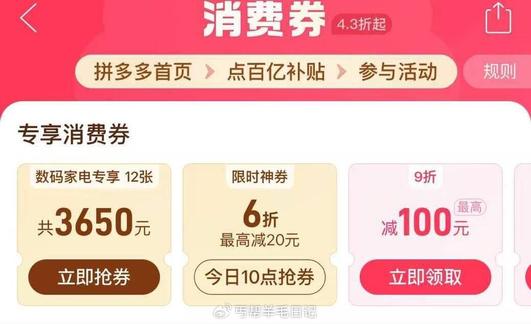 pdd 百亿补贴 10点抢6折券爱分享-fenxiang爱分享