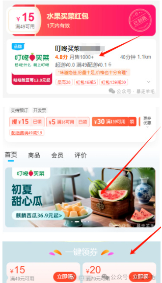 40-16可以先领了叮咚买菜重新整理 图一先领叮咚49-15 然后去使用 进店找到初夏甜心瓜 - 线报酷 40-16可以先领了叮咚买菜重新整理 图一先领叮咚49-15 然后去使用 进店找到初夏甜心瓜 - 线报酷